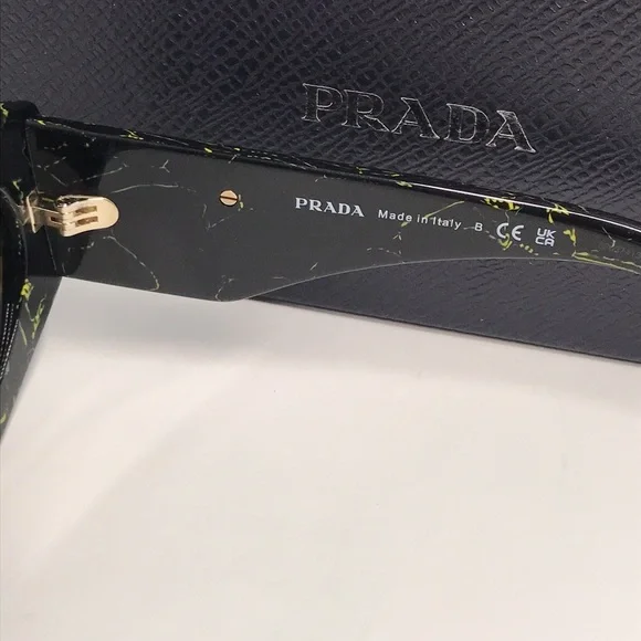 New Authentic Prada SPR 20Z Acetate Oval Symbole Sunglass– Black &Green Marbles New Authentic Prada SPR 20Z Acetate Oval Symbole Sunglass  main image 4